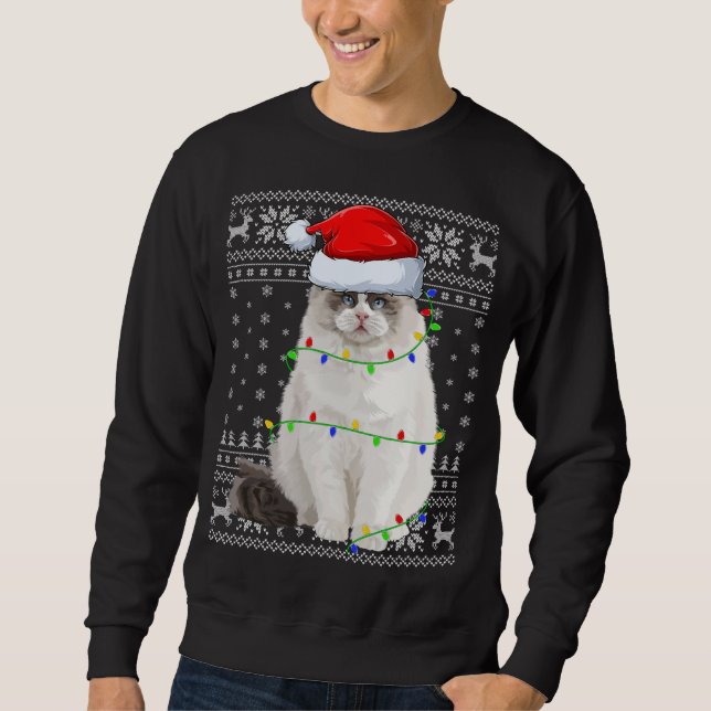 Santa Hat Ragdoll Cat Xmas Lighting Ugly Ragdoll C Sweatshirt (Front)