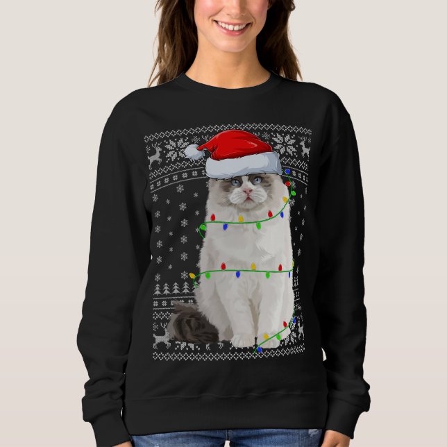 Santa Hat Ragdoll Cat Xmas Lighting Ugly Ragdoll C Sweatshirt (Front)