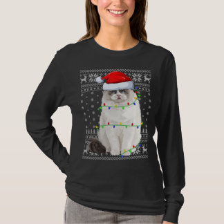 Santa Hat Ragdoll Cat Xmas Lighting Ugly Ragdoll C T-Shirt