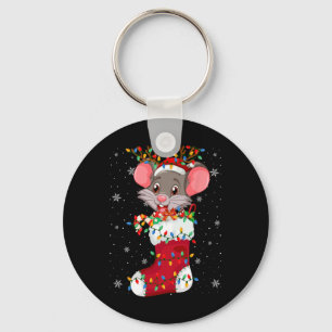 Santa Hat Rat Animal In Socks Xmas Tree Lights Key Ring