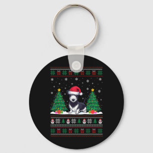 Santa Hat Rat Terrier Dog Christmas Tree Lights Ug Key Ring