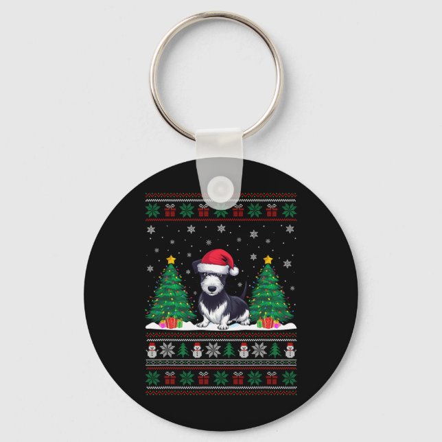 Santa Hat Rat Terrier Dog Christmas Tree Lights Ug Key Ring (Front)
