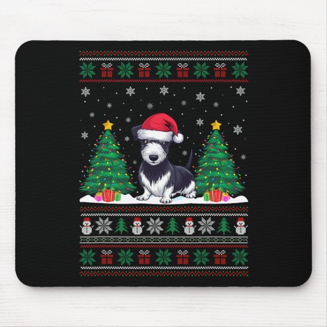 Santa Hat Rat Terrier Dog Christmas Tree Lights Ug Mouse Pad (Front)