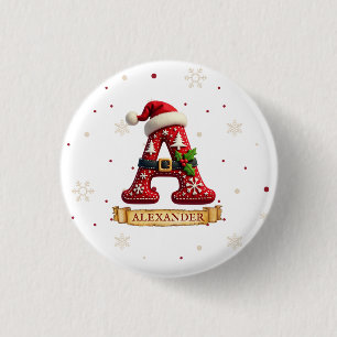Santa Hat Red Christmas Letter A Name 3 Cm Round Badge