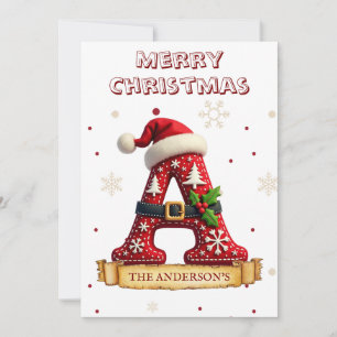 Santa Hat Red Christmas Letter A Name Card