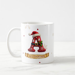 Santa Hat Red Christmas Letter A Name Coffee Mug