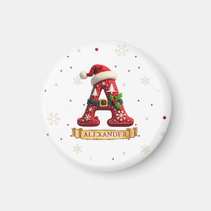 Santa Hat Red Christmas Letter A Name Magnet