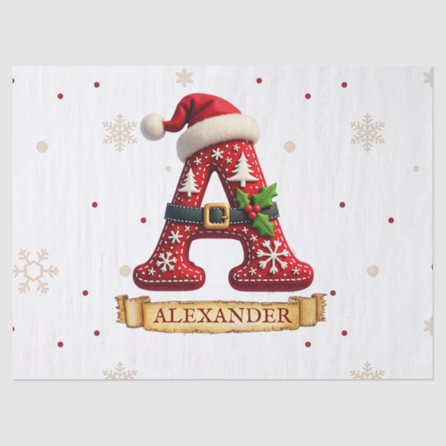 Santa Hat Red Christmas Letter A Name Tissue Paper (Front)
