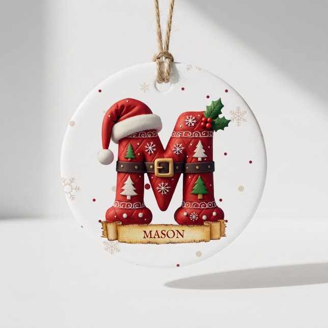 Santa Hat Red Christmas Letter M Name Ceramic Tree Decoration (Creator Uploaded)