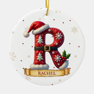 Santa Hat Red Christmas Letter R Name Ceramic Tree Decoration
