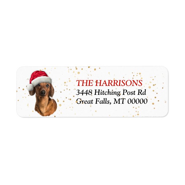 Santa Hat Red Dachshund Return Address (Front)