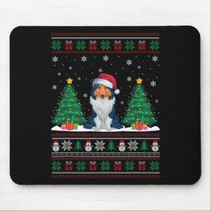 Santa Hat Rough Collie Dog Xmas Tree Lights Ugly S Mouse Pad