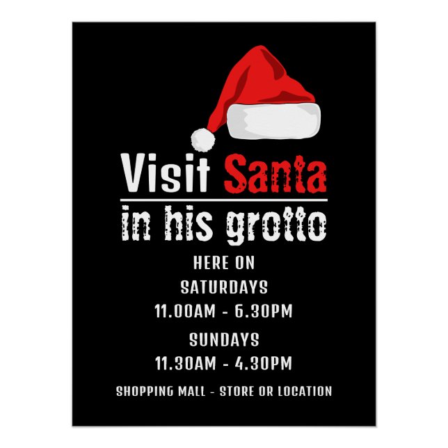 Santa Hat, Santa Claus Visitor Hours Poster (Front)