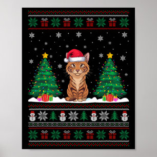 Santa Hat Savannah Cat Christmas Tree Lights Ugly  Poster