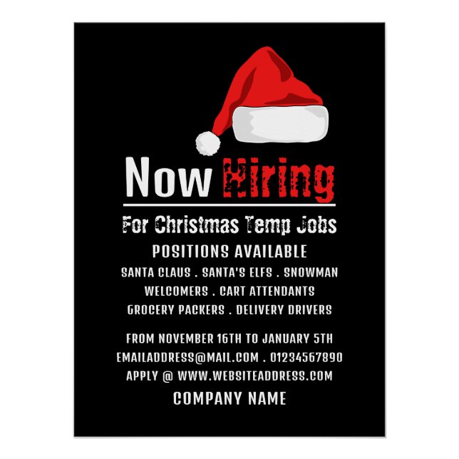 Santa Hat, Seasonal Recruitment Advertising Poster (Front)