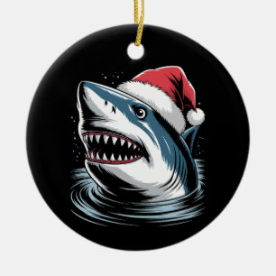 Santa Hat Shark Christmas Xmas Holiday Family Ceramic Tree Decoration