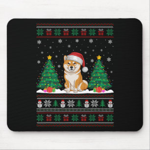 Santa Hat Shiba Inu Dog Christmas Tree Lights Ugly Mouse Pad