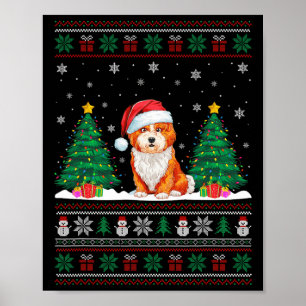 Santa Hat Shichon Dog Christmas Tree Lights Ugly S Poster