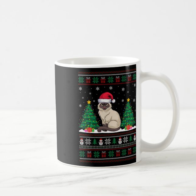Santa Hat Siamese Cat Christmas Tree Lights Ugly S Coffee Mug (Right)