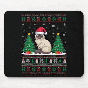 Santa Hat Siamese Cat Christmas Tree Lights Ugly S Mouse Pad