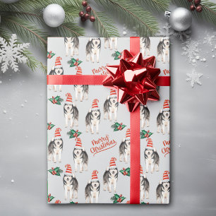 Santa Hat Siberian Husky Christmas Wrapping Paper