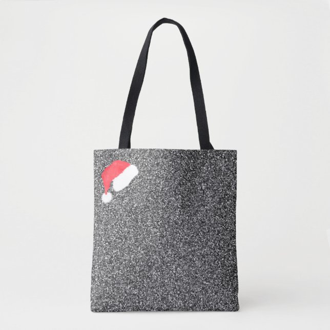 Santa Hat & Silver Modern Monogram Tote (Front)