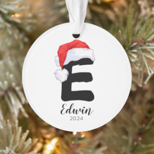 Santa Hat Simple Customisable Letter E Christmas Ornament