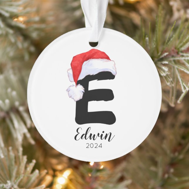 Santa Hat Simple Customisable Letter E Christmas Ornament (Tree)