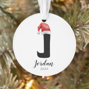 Santa Hat Simple Customisable Letter J Christmas Ornament