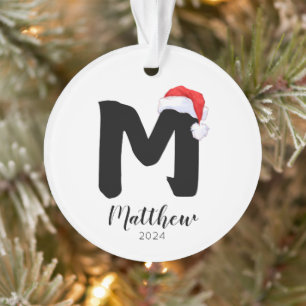 Santa Hat Simple Customisable Letter M Christmas Ornament