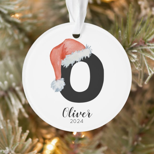 Santa Hat Simple Customisable Letter O Christmas Ornament (Tree)