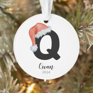 Santa Hat Simple Customisable Letter Q Christmas Ornament