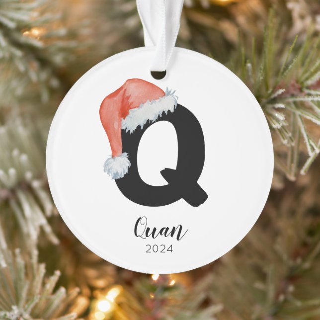 Santa Hat Simple Customisable Letter Q Christmas Ornament (Tree)