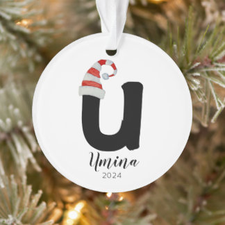 Santa Hat Simple Customisable Letter U Christmas Ornament