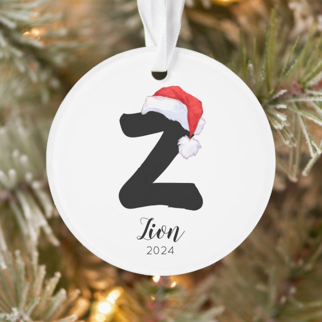 Santa Hat Simple Customisable Letter Z Christmas Ornament (Tree)