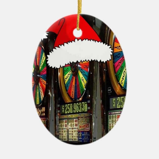 Santa Hat Slot Machines Ceramic Tree Decoration (Front)