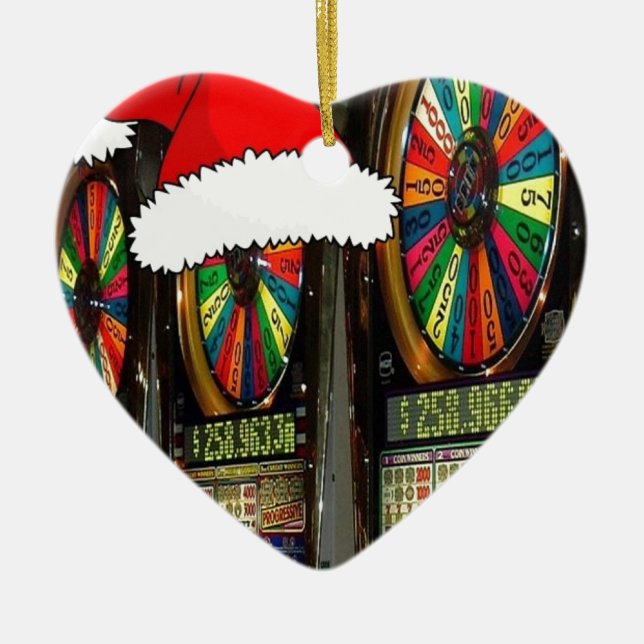 Santa Hat Slot Machines Ceramic Tree Decoration (Front)