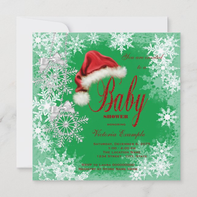 Santa Hat Snowflake Christmas Baby Shower Invitation (Front)