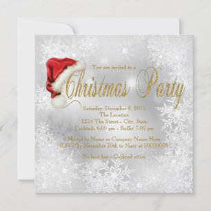 Santa Hat Snowflake Christmas Party Inivtations Invitation