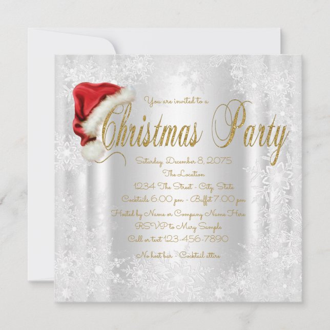 Santa Hat Snowflake Christmas Party Invitations (Front)