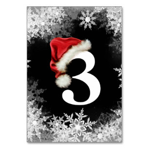 Santa Hat Snowflake Christmas Table Number