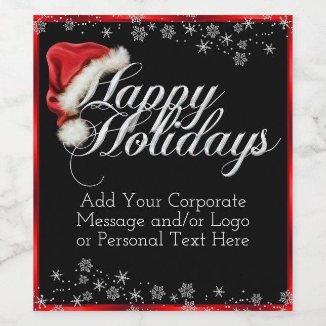 Santa Hat Snowflake Holiday Wine Labels (Single Label)
