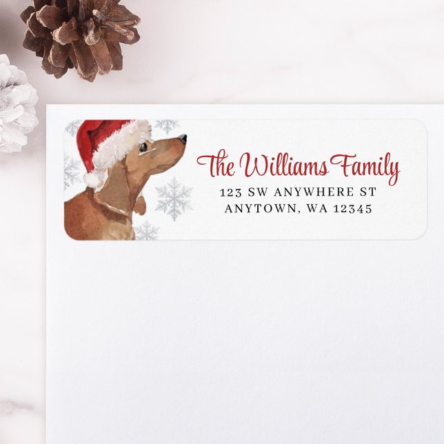 Santa Hat Snowflake Tan Dachshund Return Address (Creator Uploaded)