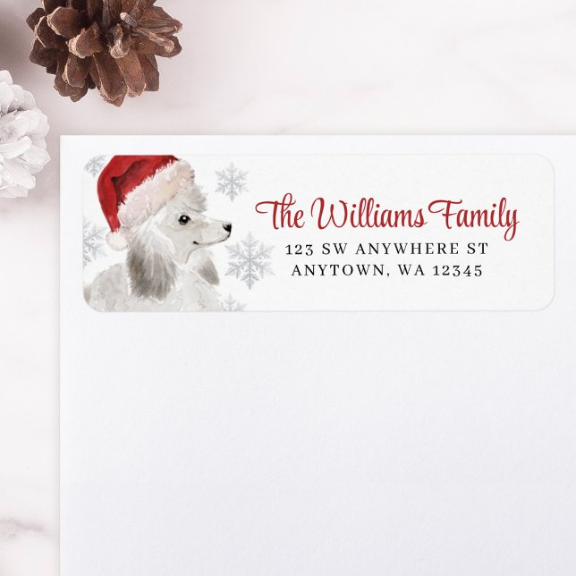 Santa Hat Snowflake White Poodle Return Address (Creator Uploaded)