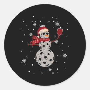 Santa Hat Snowman Family Xmas Matching Pickleball  Classic Round Sticker