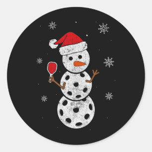 Santa Hat Snowman Gifts For Xmas Fun Pickleball Ch Classic Round Sticker