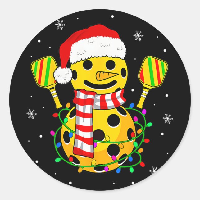 Santa Hat Snowman Gifts For Xmas Funny Pickleball  Classic Round Sticker (Front)