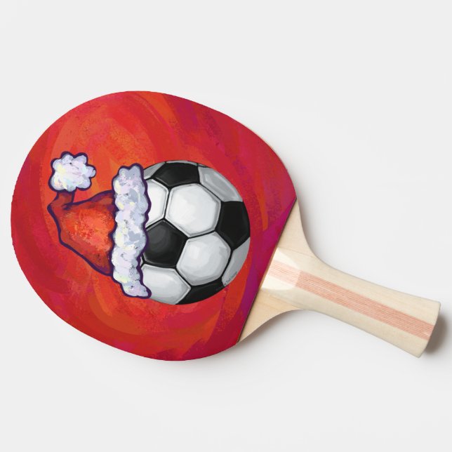 Santa Hat Soccer Ball on Red Ping Pong Paddle (Side)