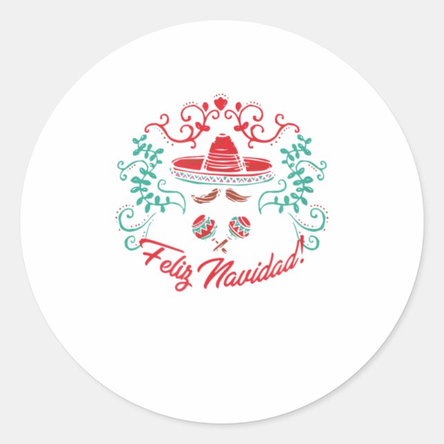 Santa Hat Sombrero Christmas Mexico Feliz Navidad Classic Round Sticker (Front)