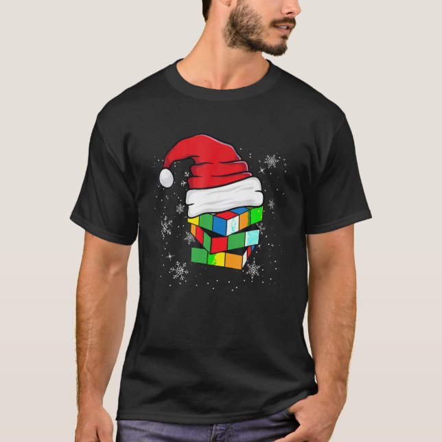 Santa Hat Speed Cubing Puzzle Cuber Cube Christmas T-Shirt (Front)